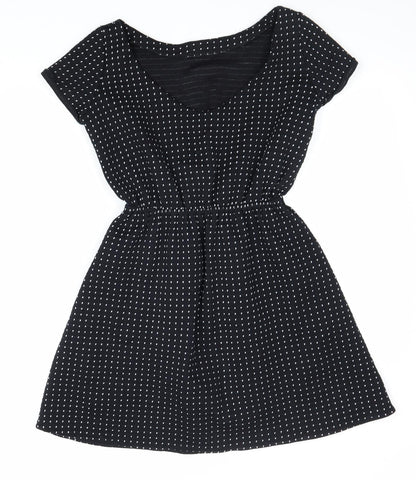 Bowes Threads Womens Black Geometric 100% Cotton Fit & Flare Size XS Scoop Neck Pullover