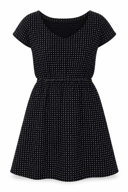 Bowes Threads Womens Black Geometric 100% Cotton Fit & Flare Size XS Scoop Neck Pullover