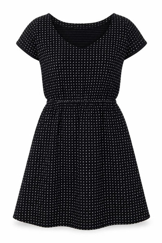 Bowes Threads Womens Black Geometric 100% Cotton Fit & Flare Size XS Scoop Neck Pullover