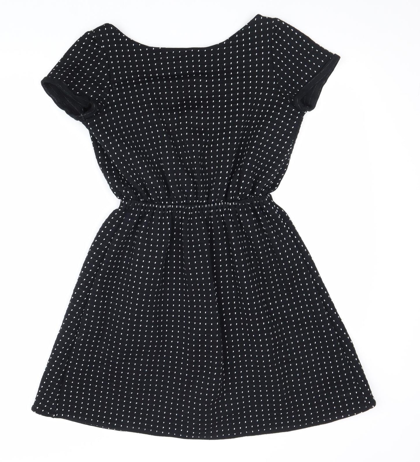 Bowes Threads Womens Black Geometric 100% Cotton Fit & Flare Size XS Scoop Neck Pullover
