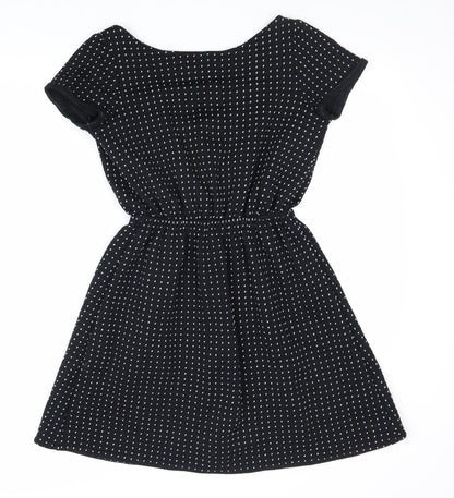 Bowes Threads Womens Black Geometric 100% Cotton Fit & Flare Size XS Scoop Neck Pullover