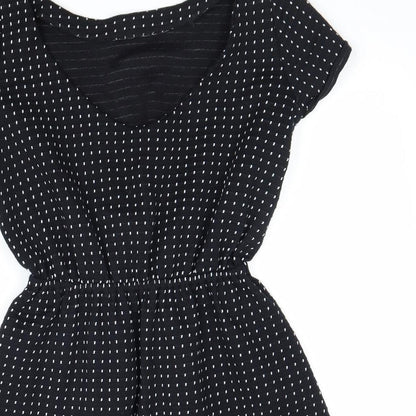 Bowes Threads Womens Black Geometric 100% Cotton Fit & Flare Size XS Scoop Neck Pullover