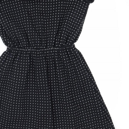 Bowes Threads Womens Black Geometric 100% Cotton Fit & Flare Size XS Scoop Neck Pullover
