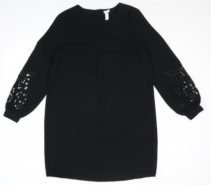 H&M Womens Black Polyester Shift Size 10 Boat Neck Pullover