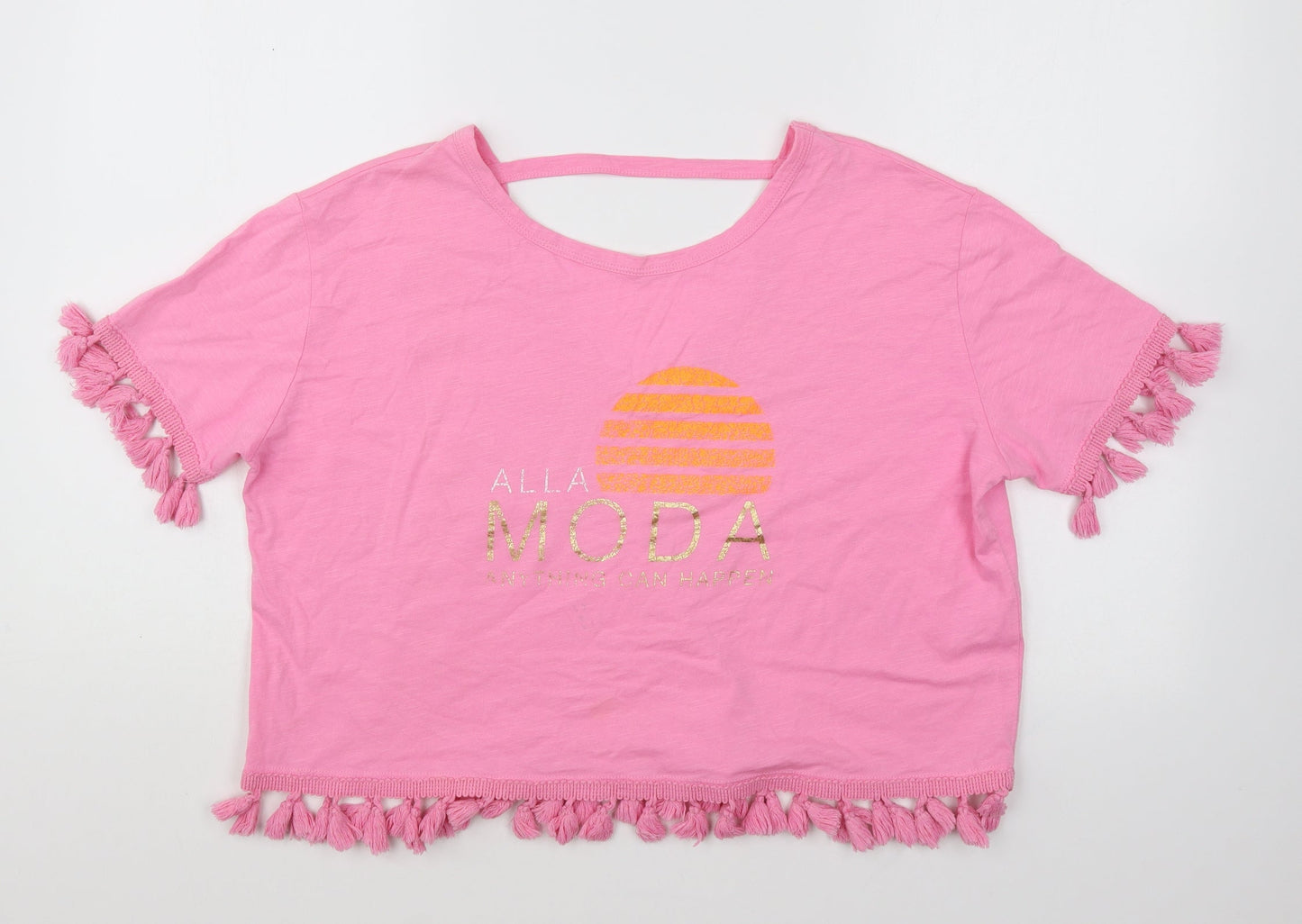 Womens UK Size 8 River Island Pink Cropped T-Shirt
