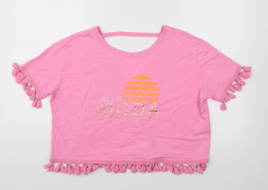 Womens UK Size 8 River Island Pink Cropped T-Shirt