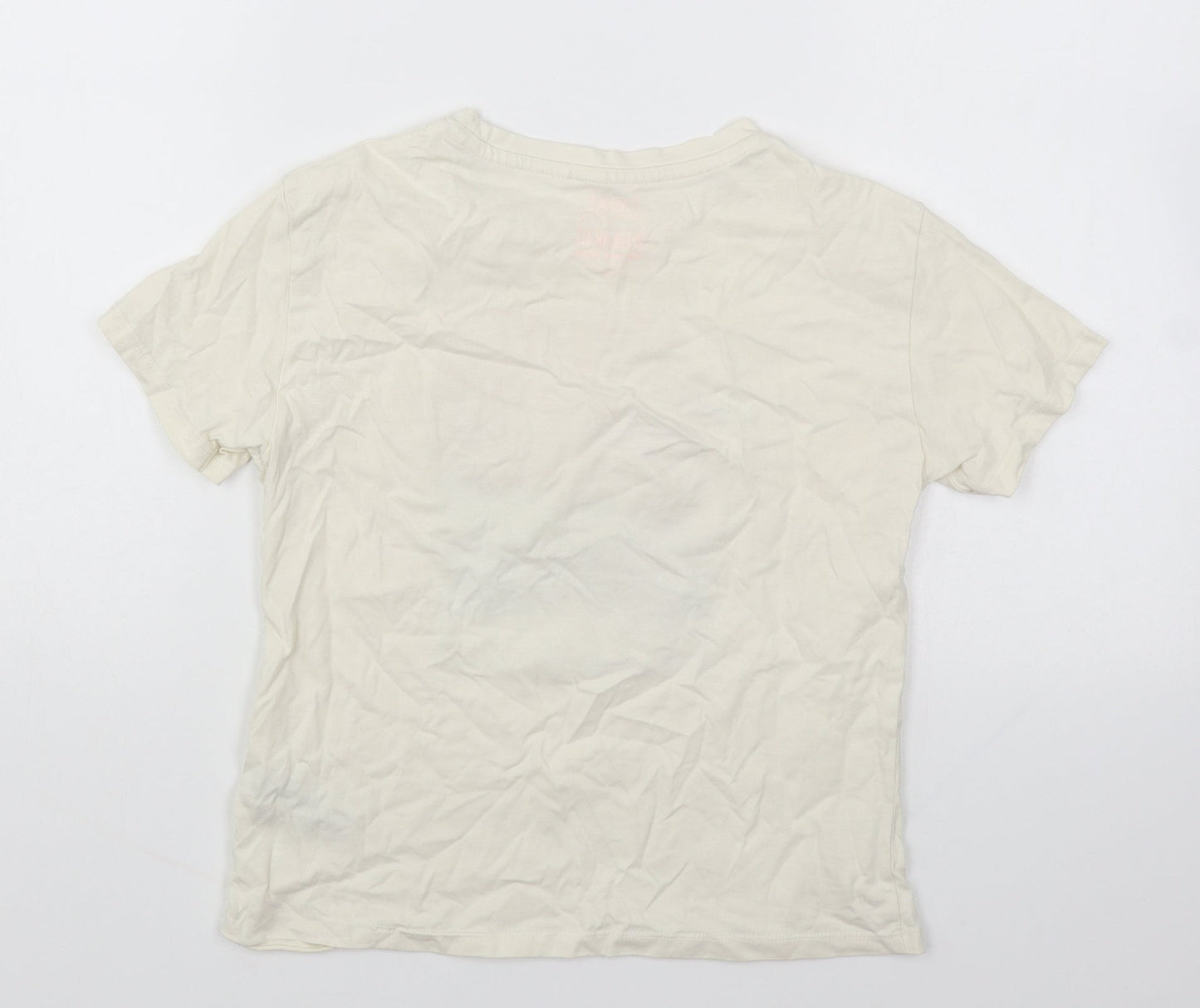 NEXT Girls Beige Cotton Basic T-Shirt Size 7 Years Round Neck Pullover - Taste of Summer