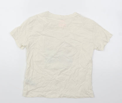 NEXT Girls Beige Cotton Basic T-Shirt Size 7 Years Round Neck Pullover - Taste of Summer