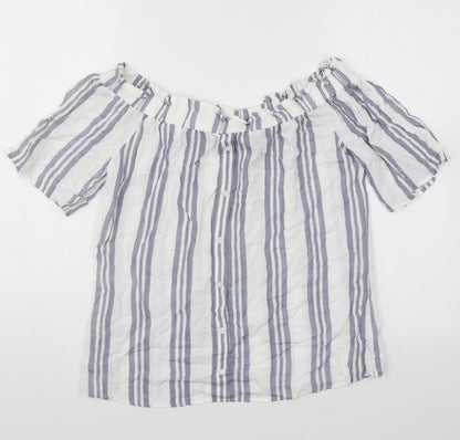 F&F Womens White Striped Cotton Basic Blouse Size 8 Boat Neck