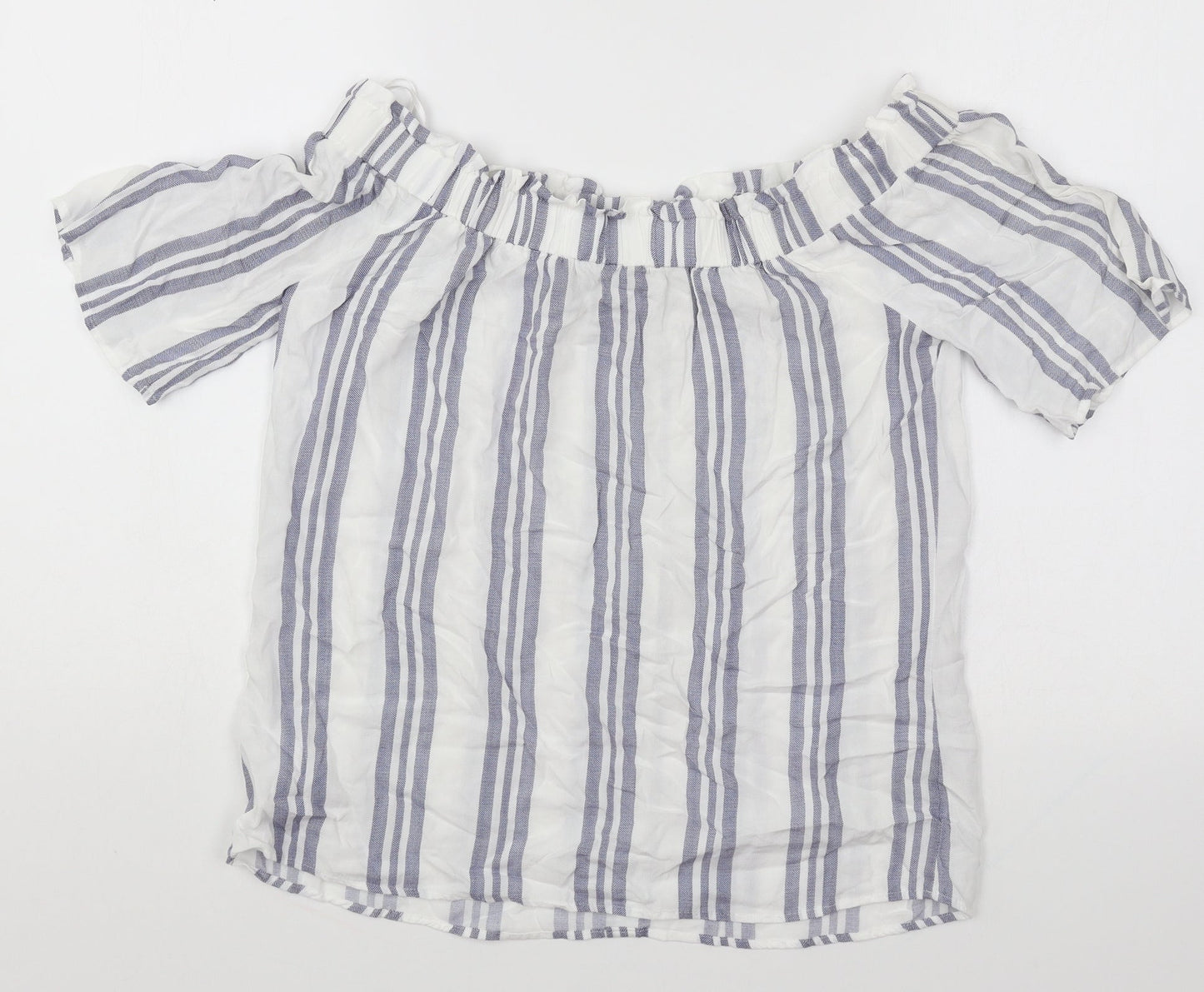 F&F Womens White Striped Cotton Basic Blouse Size 8 Boat Neck