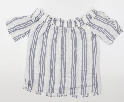 F&F Womens White Striped Cotton Basic Blouse Size 8 Boat Neck