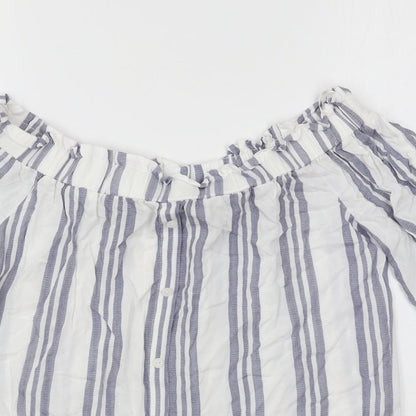 F&F Womens White Striped Cotton Basic Blouse Size 8 Boat Neck