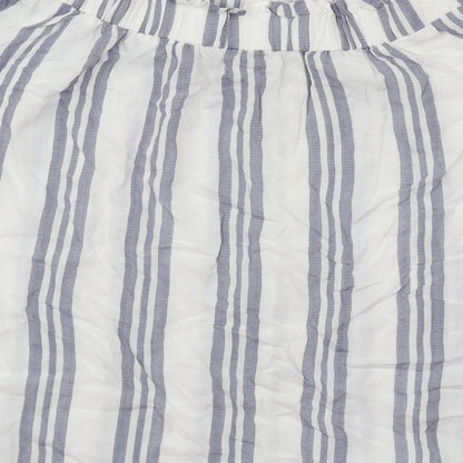 F&F Womens White Striped Cotton Basic Blouse Size 8 Boat Neck