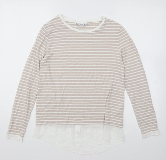 Fransa Womens Beige Striped Viscose Basic T-Shirt Size XS Round Neck