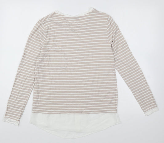 Fransa Womens Beige Striped Viscose Basic T-Shirt Size XS Round Neck