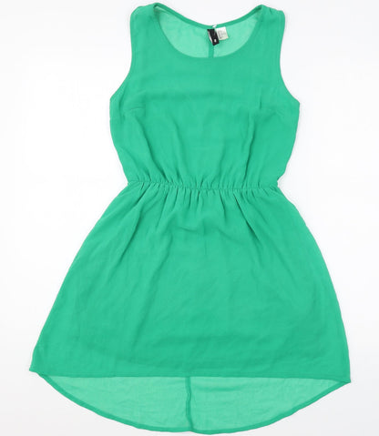 Divided Womens Green Polyester Skater Dress Size 8 Scoop Neck Pullover