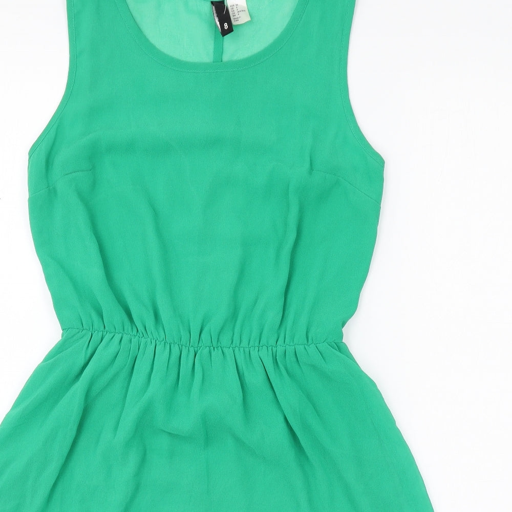 Divided Womens Green Polyester Skater Dress Size 8 Scoop Neck Pullover