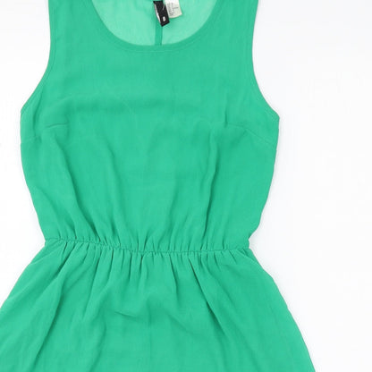 Divided Womens Green Polyester Skater Dress Size 8 Scoop Neck Pullover