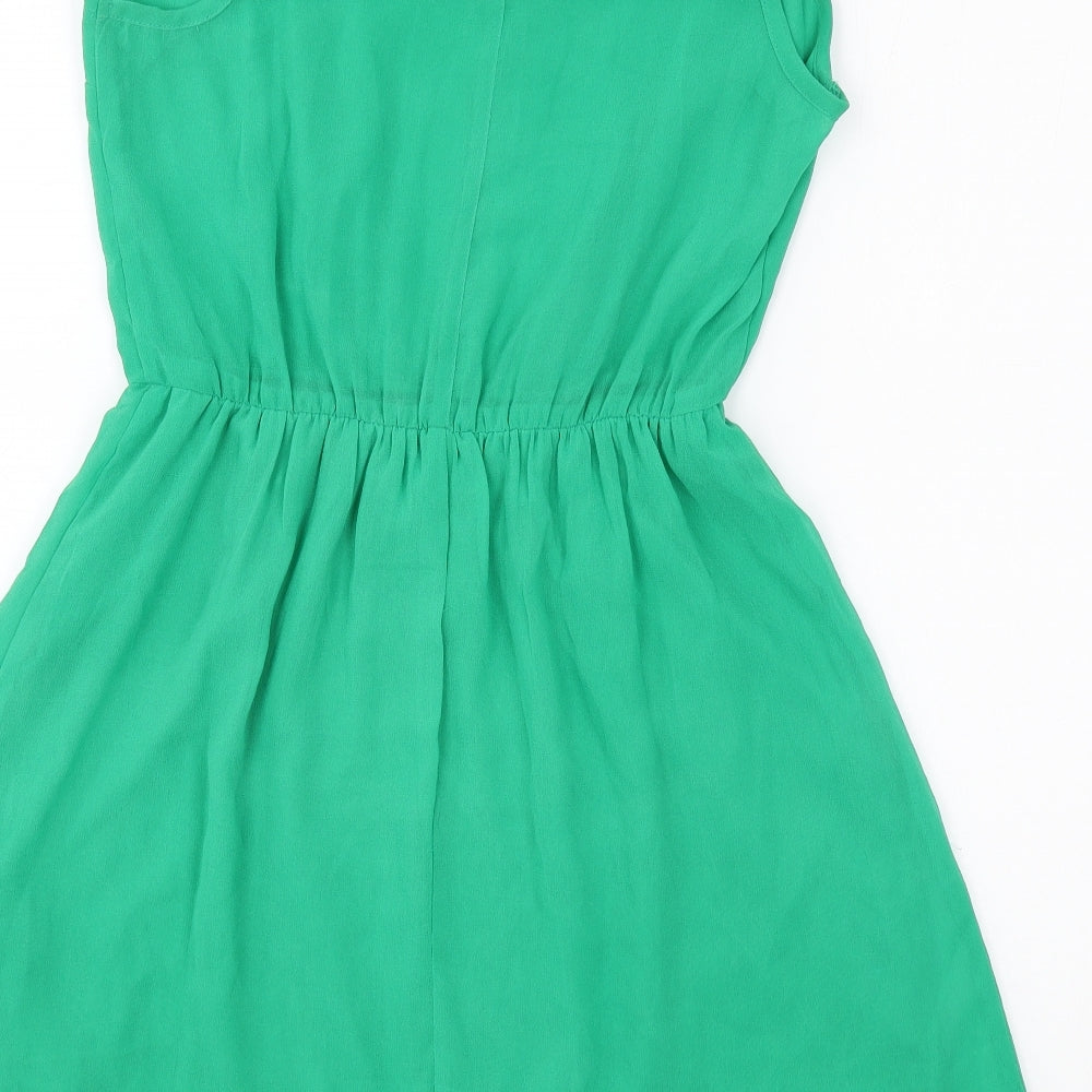 Divided Womens Green Polyester Skater Dress Size 8 Scoop Neck Pullover