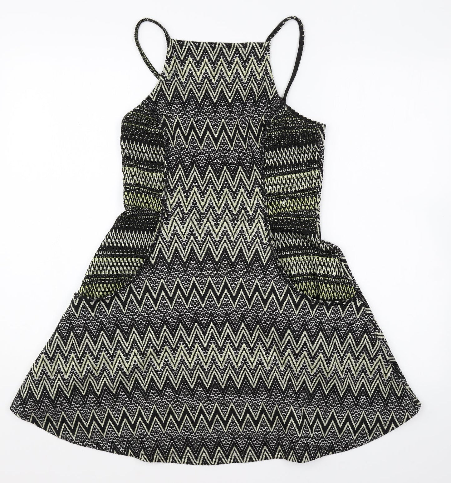 Topshop Womens Multicoloured Geometric Polyester Mini Size 10 Square Neck Pullover