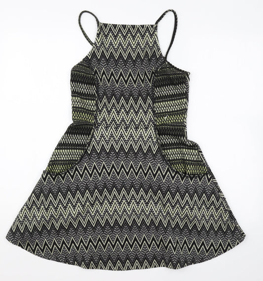 Topshop Womens Multicoloured Geometric Polyester Mini Size 10 Square Neck Pullover