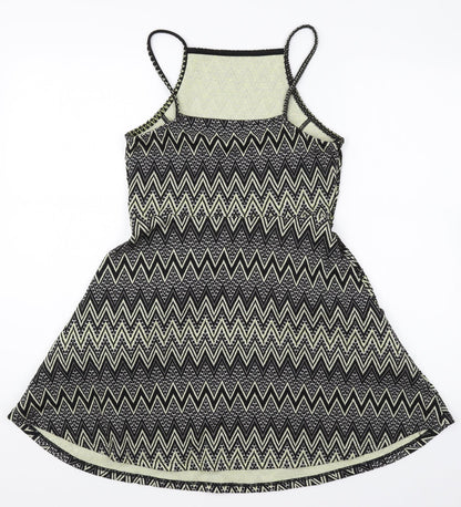 Topshop Womens Multicoloured Geometric Polyester Mini Size 10 Square Neck Pullover
