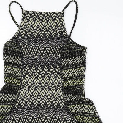 Topshop Womens Multicoloured Geometric Polyester Mini Size 10 Square Neck Pullover