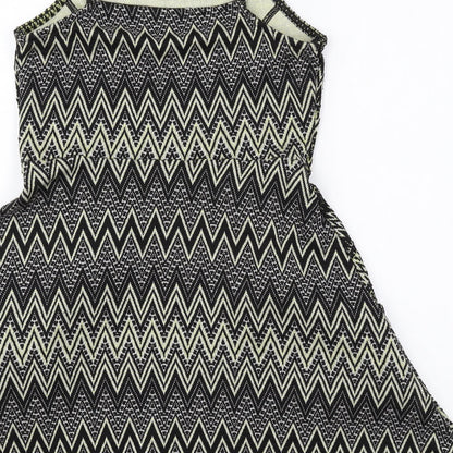 Topshop Womens Multicoloured Geometric Polyester Mini Size 10 Square Neck Pullover