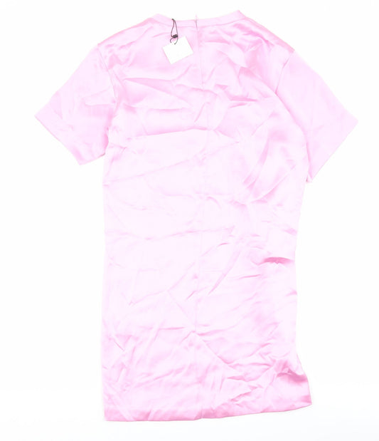 Zara Womens Pink Polyester T-Shirt Dress Size S Round Neck Zip