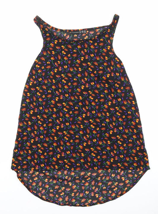 Primark Womens Black Floral Polyester Camisole Tank Size 8 Boat Neck
