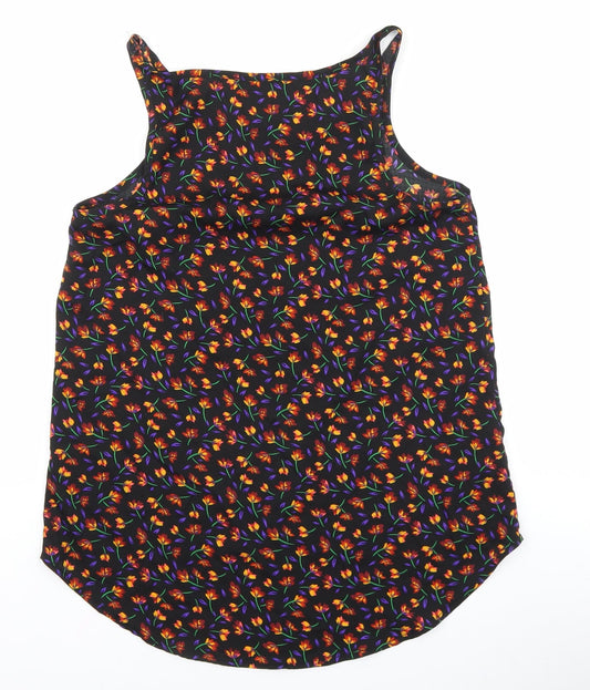 Primark Womens Black Floral Polyester Camisole Tank Size 8 Boat Neck