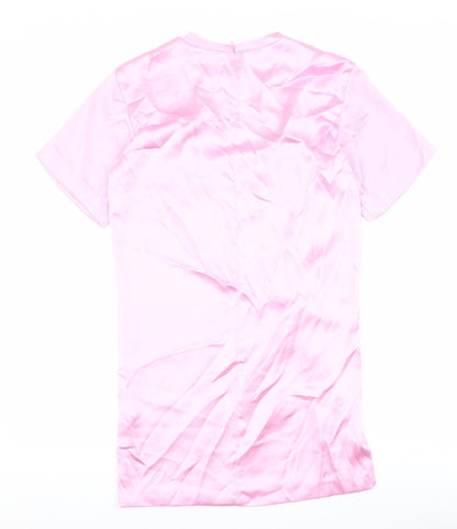 Zara Womens Pink Polyester Shirt Dress Size M Round Neck Zip