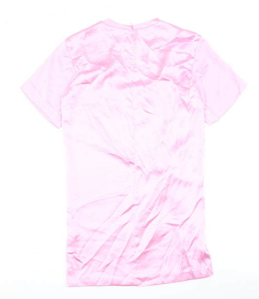 Zara Womens Pink Polyester Shirt Dress Size M Round Neck Zip