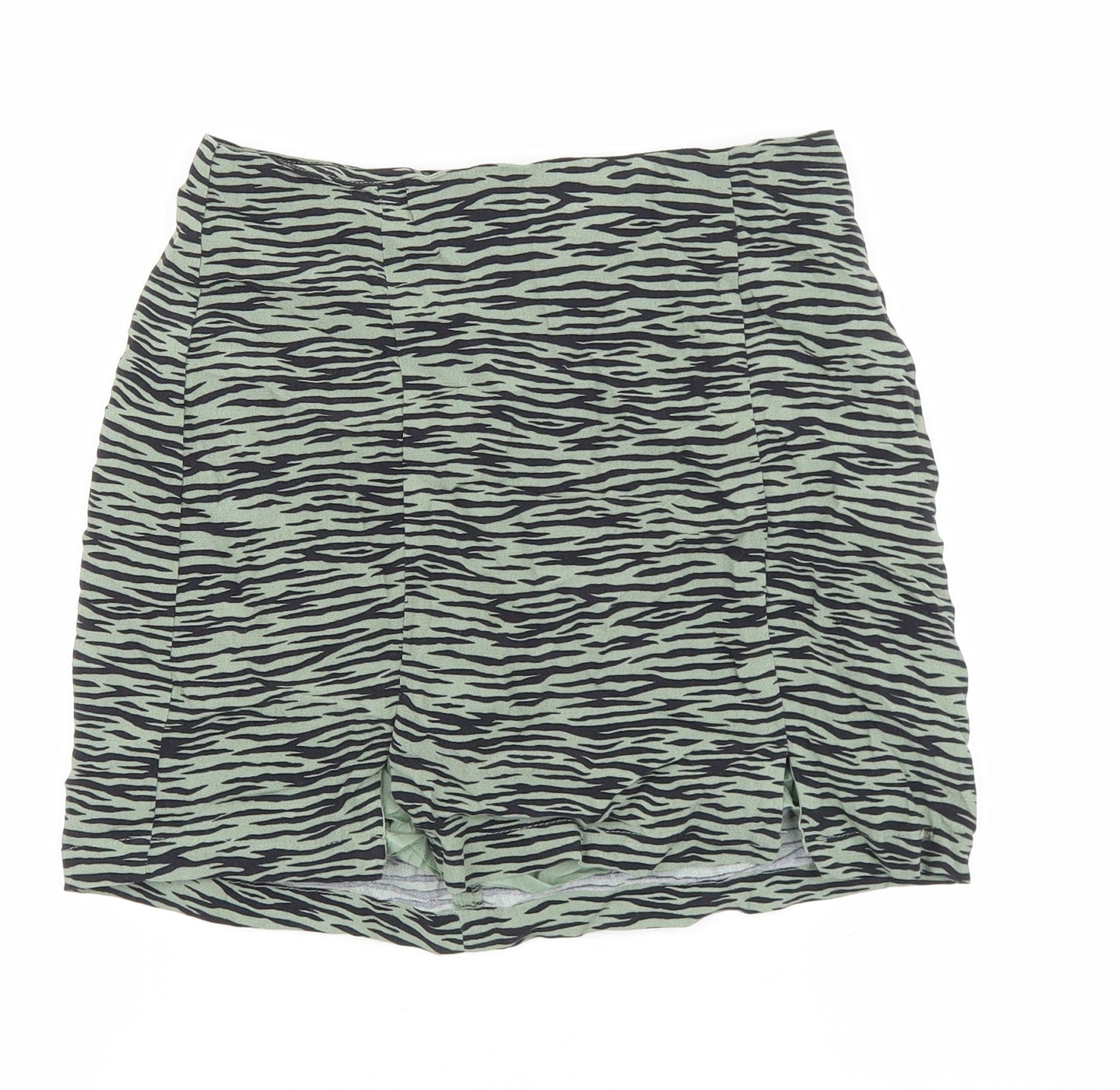 Pull&Bear Womens Green Animal Print Polyester Mini Skirt Size S Zip - Tiger Pattern
