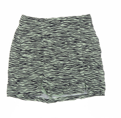 Pull&Bear Womens Green Animal Print Polyester Mini Skirt Size S Zip - Tiger Pattern