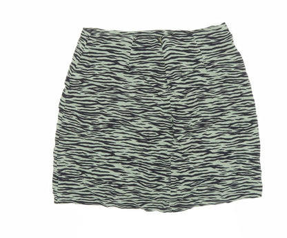 Pull&Bear Womens Green Animal Print Polyester Mini Skirt Size S Zip - Tiger Pattern