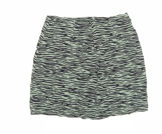 Pull&Bear Womens Green Animal Print Polyester Mini Skirt Size S Zip - Tiger Pattern