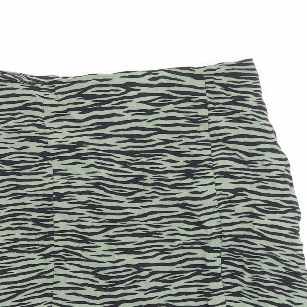 Pull&Bear Womens Green Animal Print Polyester Mini Skirt Size S Zip - Tiger Pattern