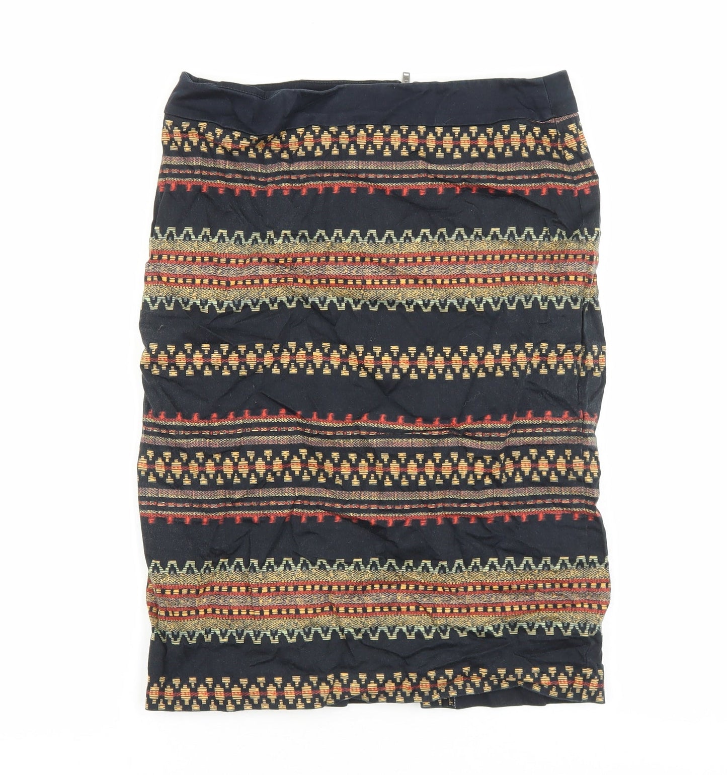 Marks and Spencer Womens Black Geometric Cotton A-Line Skirt Size 8 Zip