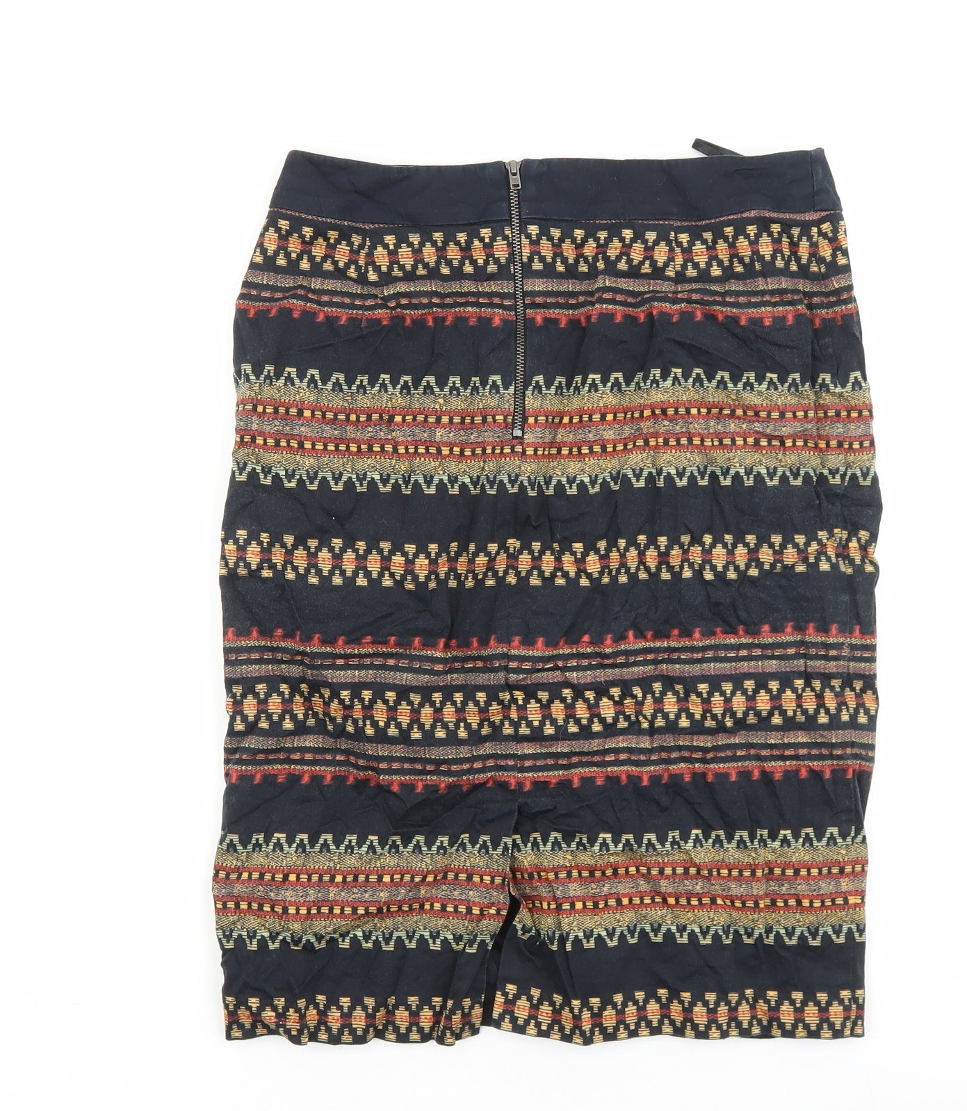 Marks and Spencer Womens Black Geometric Cotton A-Line Skirt Size 8 Zip