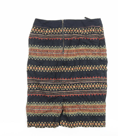 Marks and Spencer Womens Black Geometric Cotton A-Line Skirt Size 8 Zip