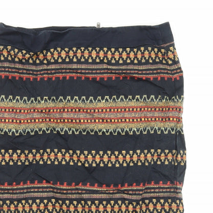 Marks and Spencer Womens Black Geometric Cotton A-Line Skirt Size 8 Zip