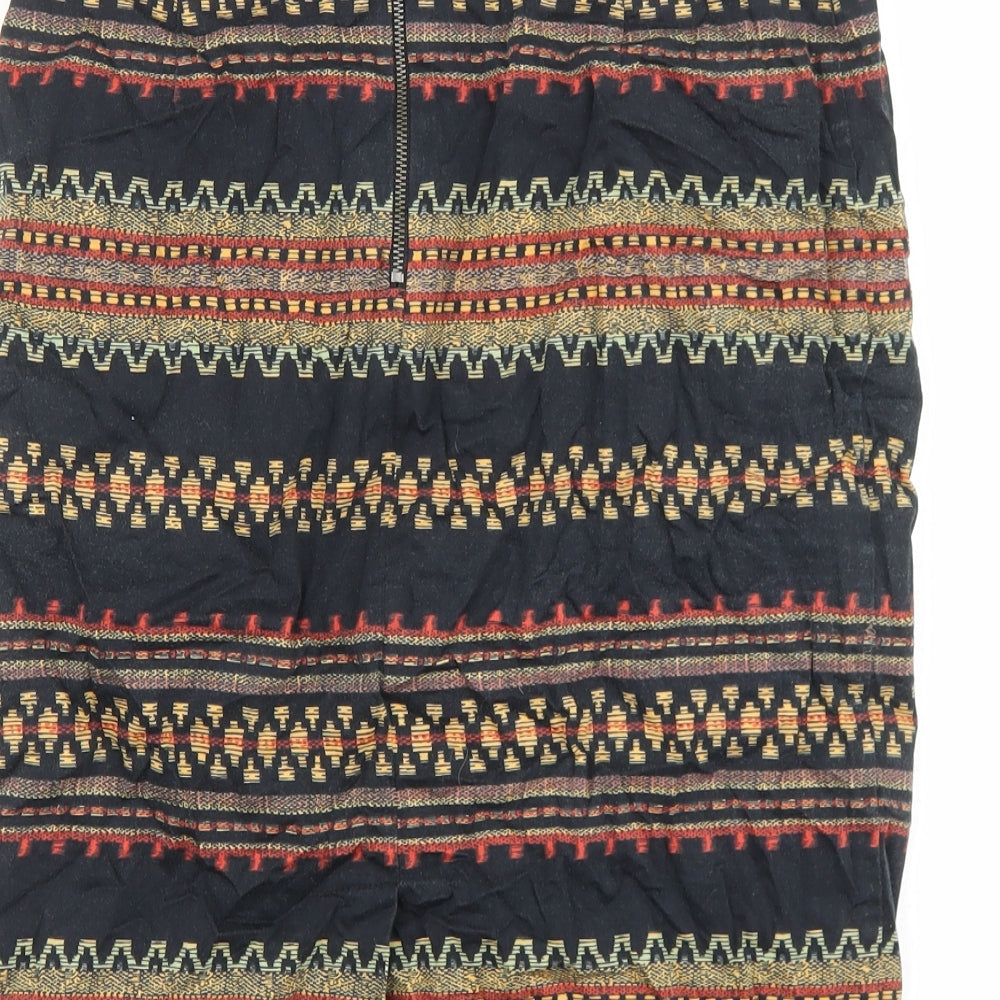 Marks and Spencer Womens Black Geometric Cotton A-Line Skirt Size 8 Zip