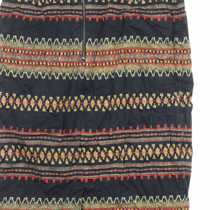 Marks and Spencer Womens Black Geometric Cotton A-Line Skirt Size 8 Zip