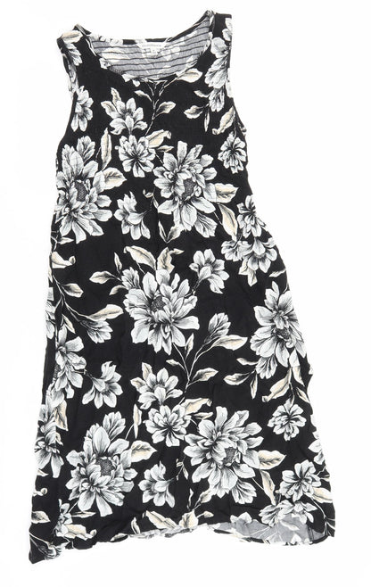 Croft & Barrow Womens Black Floral 100% Cotton A-Line Size M Boat Neck Pullover