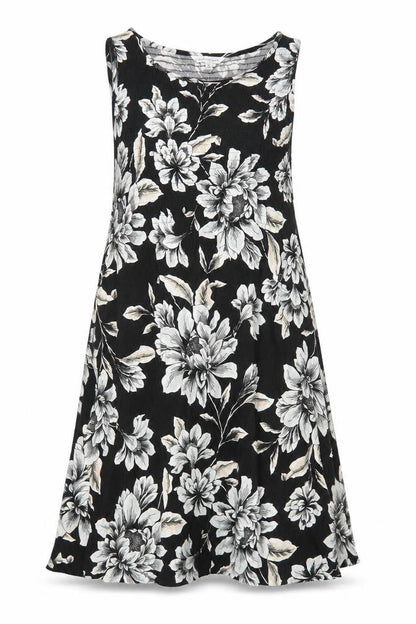 Croft & Barrow Womens Black Floral 100% Cotton A-Line Size M Boat Neck Pullover