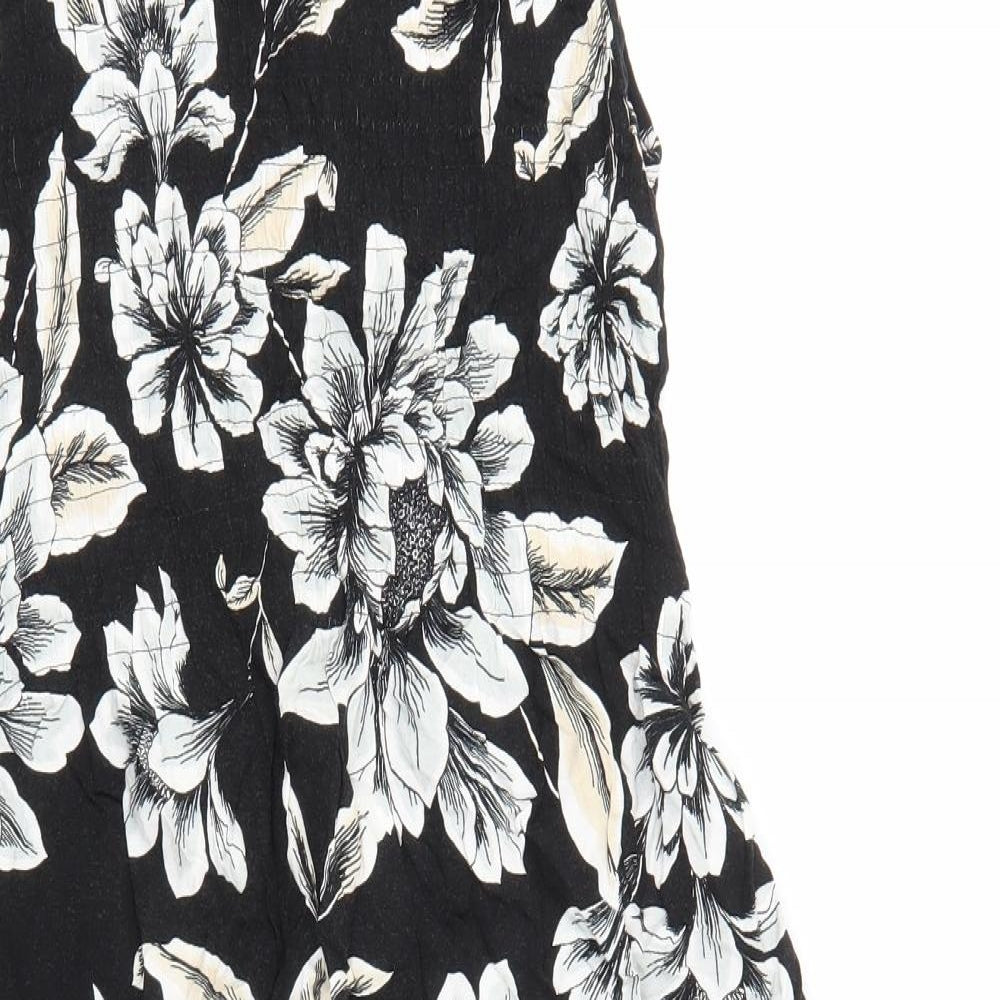 Croft & Barrow Womens Black Floral 100% Cotton A-Line Size M Boat Neck Pullover