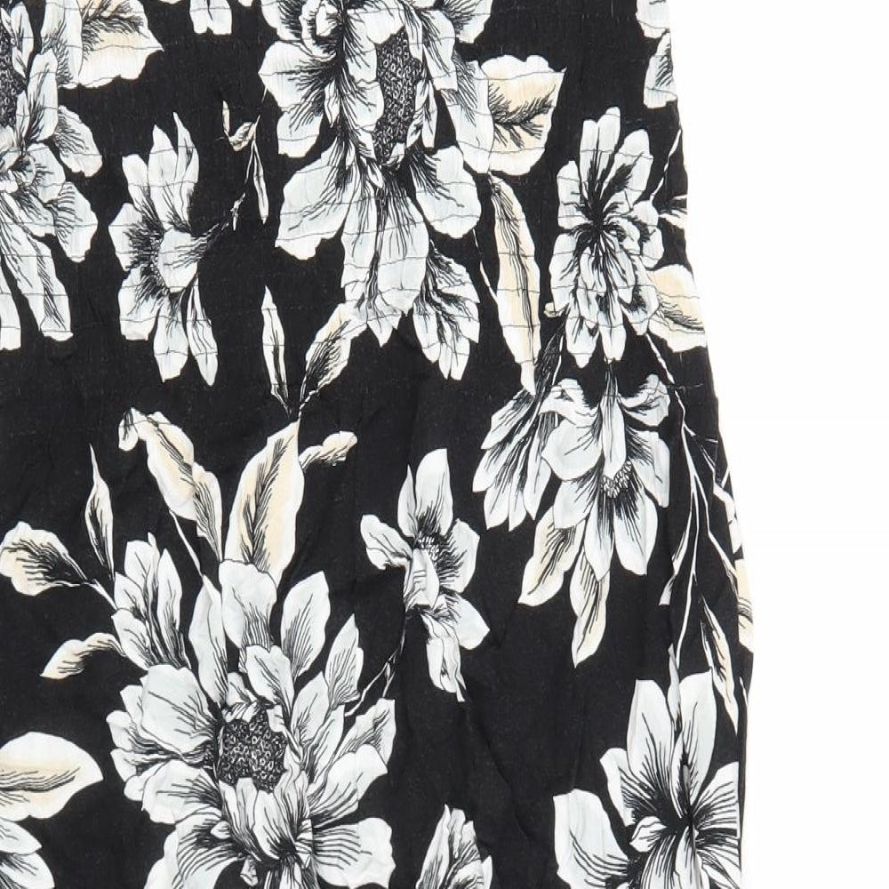 Croft & Barrow Womens Black Floral 100% Cotton A-Line Size M Boat Neck Pullover