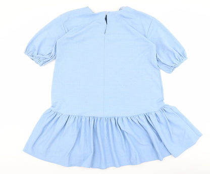 ASOS Womens Blue Polyester A-Line Size 10 Round Neck Button