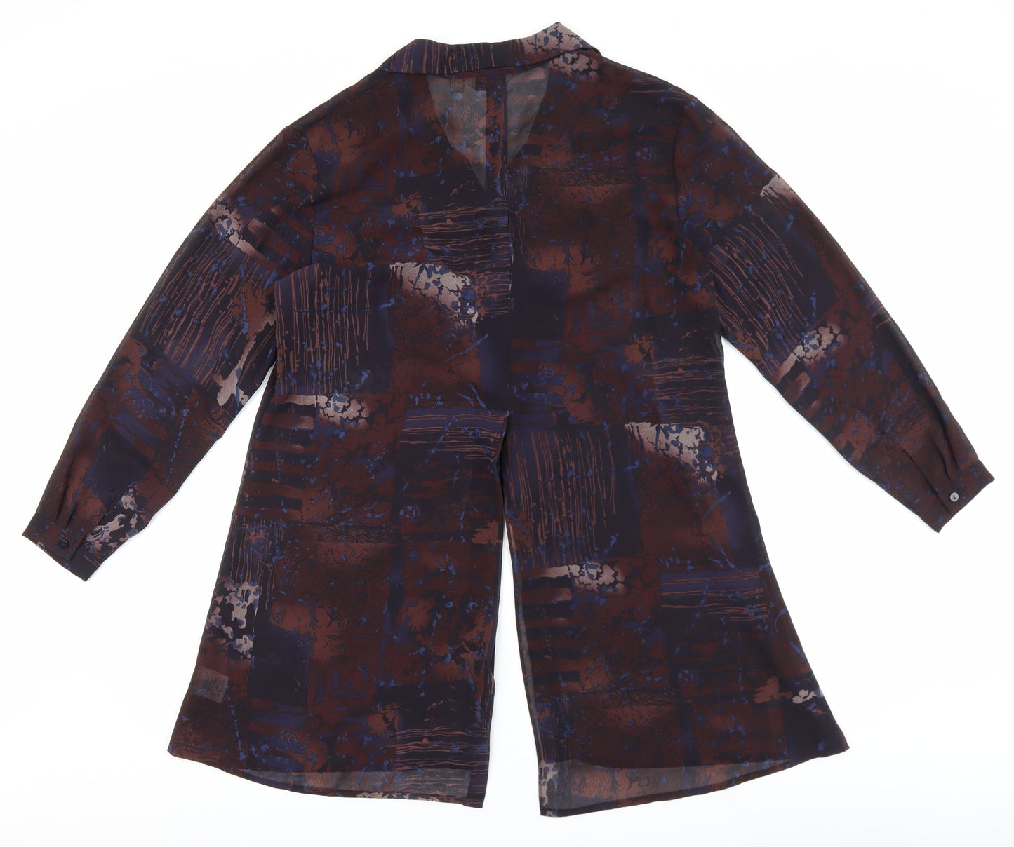 NEXT Womens Brown Geometric Polyester Basic Button-Up Size M V-Neck